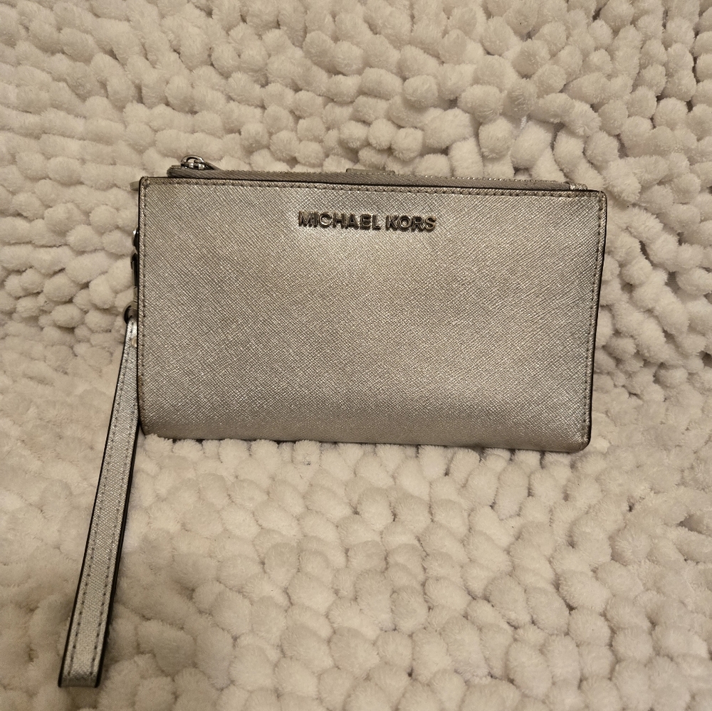 Michael KorsAdele Double-Zip Silver-Tone Wristlet